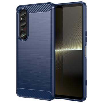 Sony Xperia 1 VI Geborsteld TPU Hoesje - Koolstofvezel - Blauw