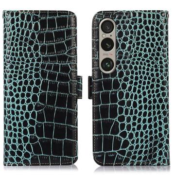 Sony Xperia 1 VI Crocodile Series Wallet Leren Hoesje met RFID - Groen