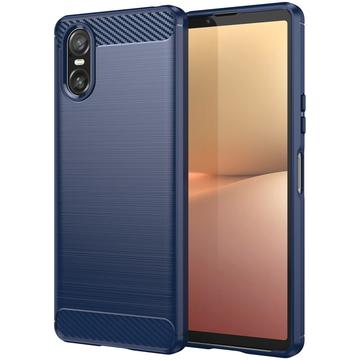 Sony Xperia 10 VI Geborsteld TPU Hoesje - Koolstofvezel - Blauw