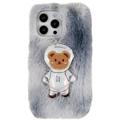 3D Plush Harige Winter iPhone 14 Pro Max TPU Hoesje - Grijs Beer