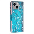 Wonder Series iPhone 14 Max Portemonnee Hoesje - Witte Bloemen