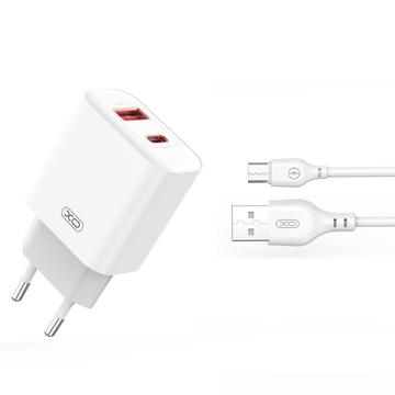 XO CE12 Snelle wandoplader met MicroUSB-kabel - 20W, QC, PD - Wit