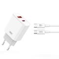 XO CE12 Snelle wandoplader met USB-C kabel - 20W, QC, PD - Wit