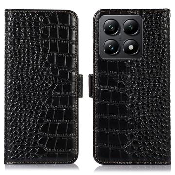 Xiaomi 14T Pro Crocodile Series Wallet Leren Hoesje met RFID - Zwart