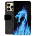 iPhone 13 Pro Max Premium Wallet Case - Blue Fire Dragon