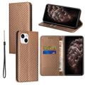 iPhone 14 Max Wallet Case - Koolstofvezel - Bruin