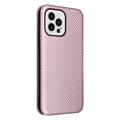 iPhone 14 Pro Max Flip Case - Koolstofvezel - Rose Goud