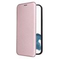 iPhone 14 Pro Max Flip Case - Koolstofvezel - Rose Goud