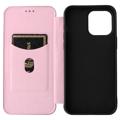 iPhone 14 Pro Max Flip Case - Koolstofvezel - Rose Goud