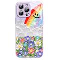 iPhone 14 Pro Glimlach & Regenboog Hybride Hoesje - Paars