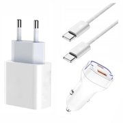 iPhone 15 / Plus / Pro / Max 20W Oplader / Autolader w.Cable 2m - Wit