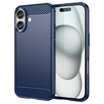 iPhone 16 Geborsteld TPU Hoesje - Koolstofvezel - Blauw