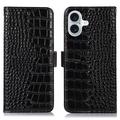 iPhone 16 Crocodile Series Wallet Leren Hoesje met RFID - Zwart