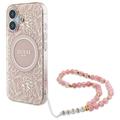 iPhone 16 Guess IML Bloemen Allover Electro Hoesje met Parelband - MagSafe Compatibel