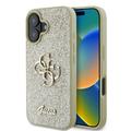 iPhone 16 Plus Guess Fixed Glitter 4G Metal Logo Hoesje - Goud