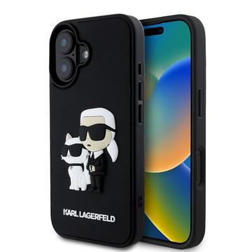 iPhone 16 Plus Karl Lagerfeld 3D Rubber Karl & Choupette NFT hoesje - Zwart