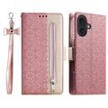 iPhone 16 Plus Lace Pattern Portemonnee Hoesje - Rose Gold