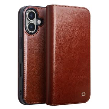 iPhone 16 Plus Qialino Classic Wallet Leren Hoesje - Donkerbruin