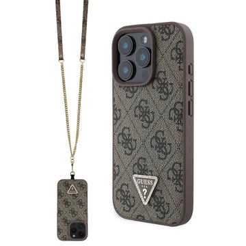 iPhone 16 Pro Guess 4G Strass Triangle Metal Logo Hoesje met Crossbody-band