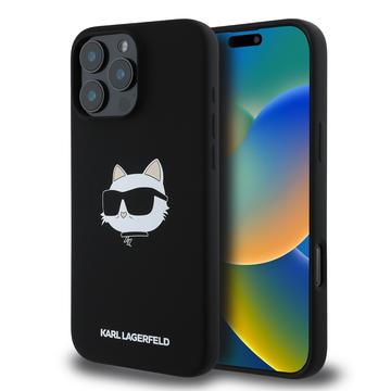 iPhone 16 Pro Karl Lagerfeld Choupette Head Vloeibaar Siliconen MagSafe Hoesje - Zwart