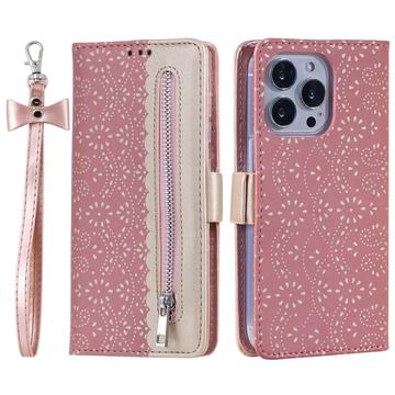 iPhone 16 Pro Max Lace Pattern Portemonnee Hoesje - Rose Gold