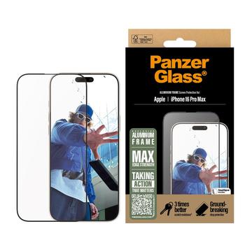 iPhone 16 Pro Max PanzerGlass Aluminium Frame Ultra-Wide Fit Screenprotector - 9H - Zwarte rand