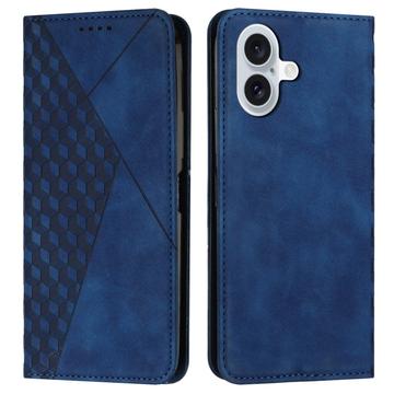 iPhone 16 Ruitpatroon Portemonnee Hoesje met Magnetische Sluiting - Blauw