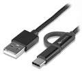 4smarts ComboCord Fabric MicroUSB & Type-C Kabel - 1m - Zwart