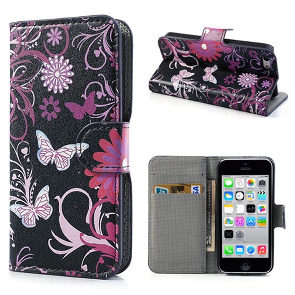 iPhone 5C Wallet Hoesje - Vlinders / Bloemen